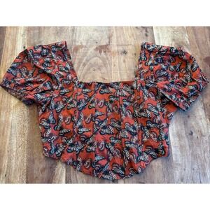 O.L.M. Butterfly Crop Top Sz MSmocked Y2K Corset Boho Orange/Rust Festival Fairy
